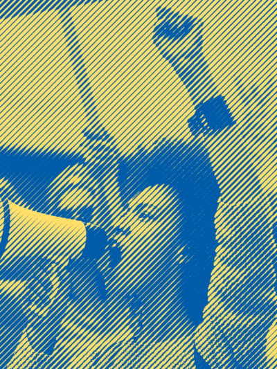 Person with bullhorn at protest