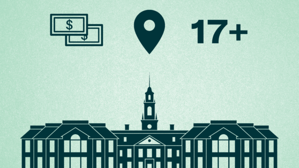 A graphic of the Delaware State Capitol building with three icons hovering over it: cash, a location pin, and the number "17+."