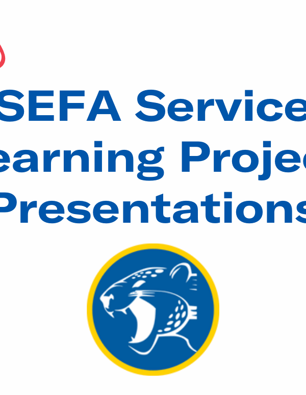 SEFA Service Learning Project Presentations. Rainbow paperclips in the upper corners, and Charter School of New Castle mascot in the lower middle.