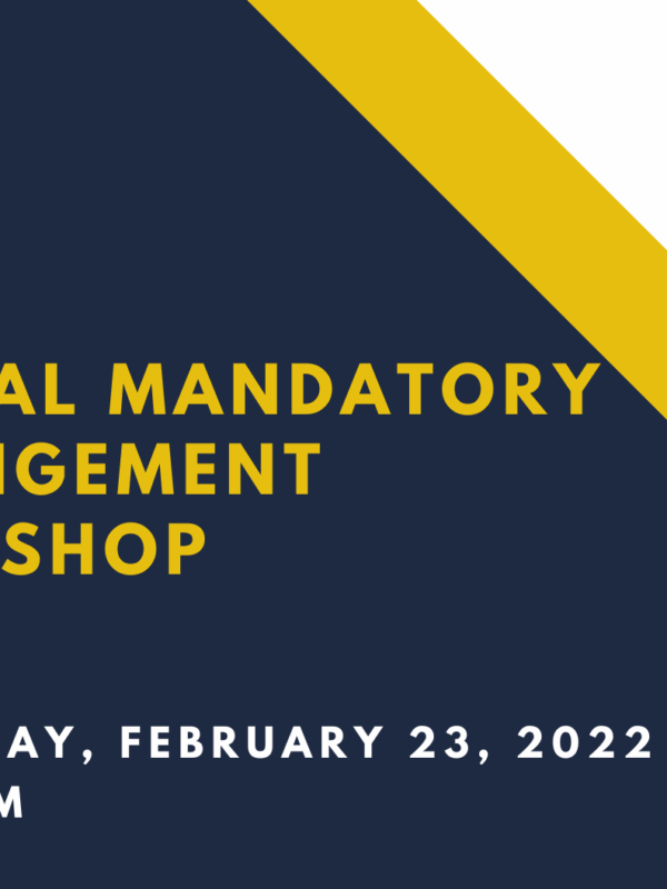 Virtual Mandatory Expungement Workshop. Wednesday, February 23, 2022, from 6-7:30 p.m. Virtual via Zoom.