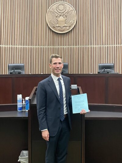 Dwayne J. Bensing, Staff Attorney, stands in the Maris Courtroom of the US District Court of Appeals for the Third Circuit