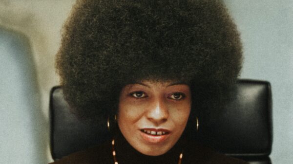 Angela Davis, half-length portrait