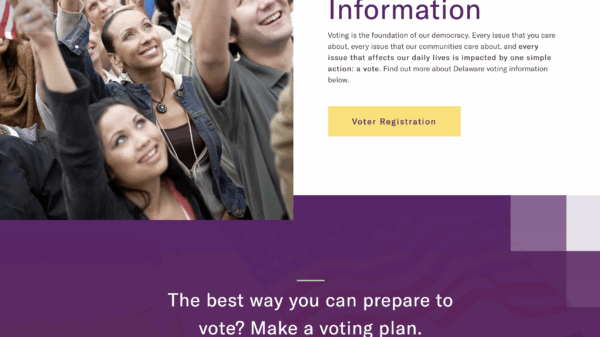 Screenshot of the upper portion of the homepage at VoteDelaware.org.