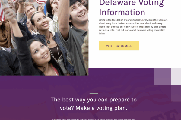 Screenshot of the upper portion of the homepage at VoteDelaware.org.