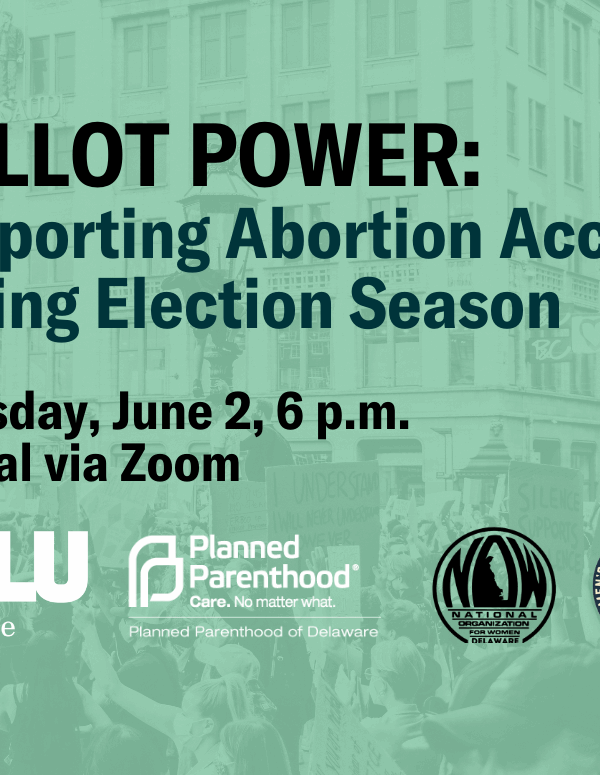 Graphic with text. Ballot Power. Join us to learn about repro healthcare policy priorities & how you can make a difference.