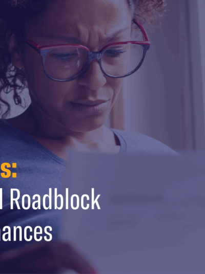 Person looking at piece of paper with concern. Text that reads "Fines & Fees: The Financial Roadblock to Second Chances."