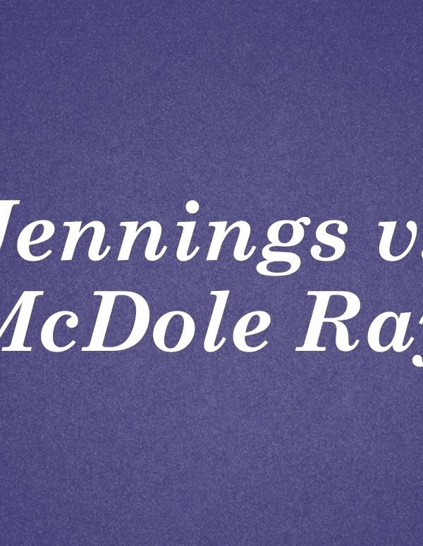 Graphic with dark blue background and white text. Jennings v. McDole Ray.