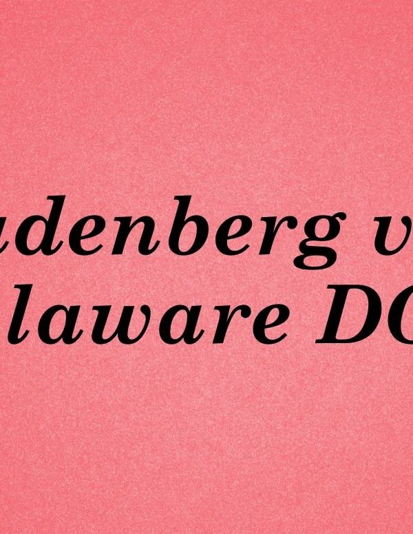 graphic with red background and black text. Rudenberg v. Delaware DOJ.