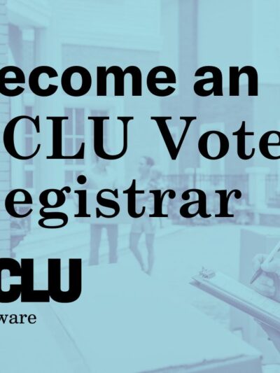 Become an ACLU Voter Registrar. Photo of a registrar with a clipboard in the background.