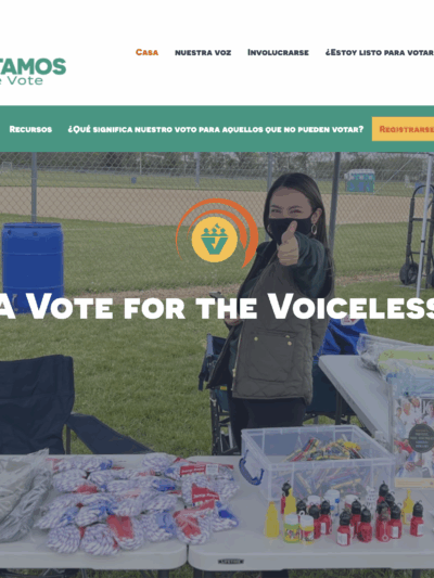 Screenshot of the Votamos We Vote website's homepage.