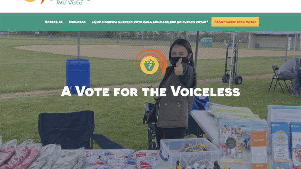 Screenshot of the Votamos We Vote website's homepage.