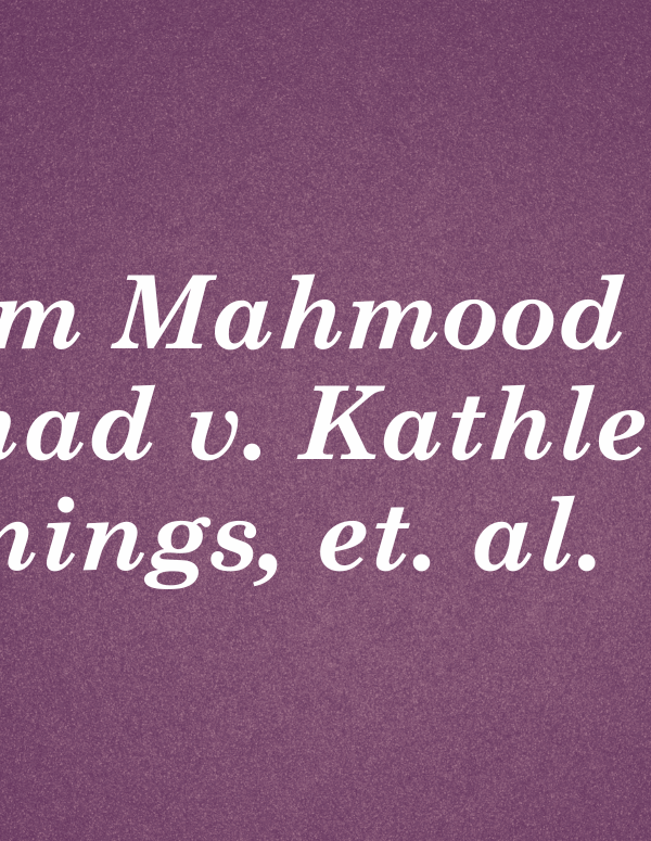 white text on purple background: "Imam Mahmood Ahmad v. Kathleen Jennings, et. al."