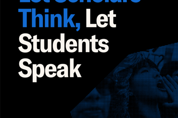 Text on dark background that reads: "Let Scholars Think, Let Students Speak"