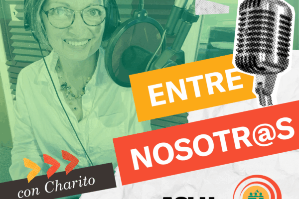 Charito in front of a microphone