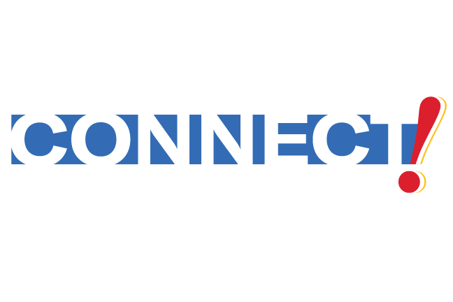 white text that reads "Connect!" on a blue background