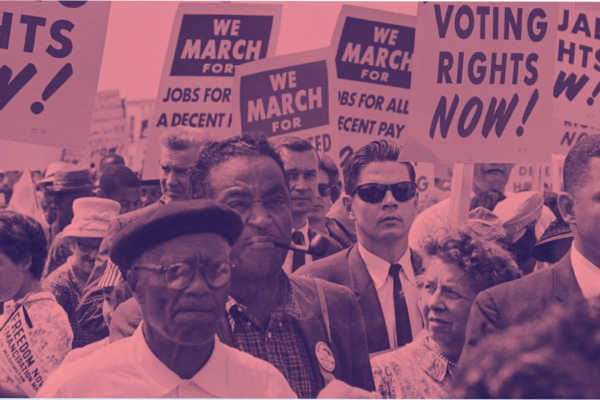Image of voting rights protestors during the civil rights movement