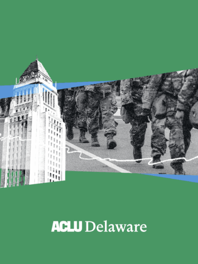 Green background with overlaid image of a skyscraper and the legs of marching troops