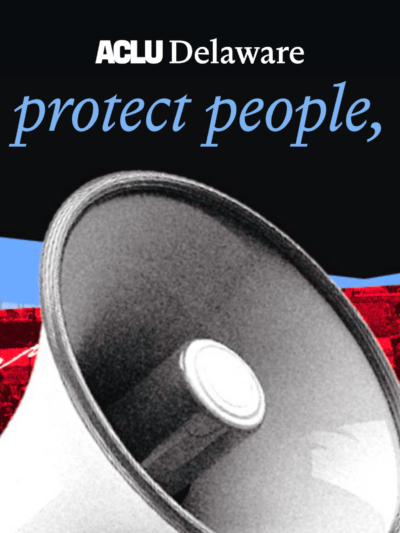 Our plan to protect people, not power. Image of megaphone overlaid on top of images of protests.