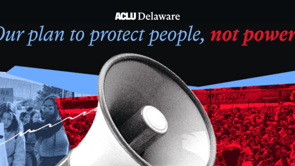 Our plan to protect people, not power. Image of megaphone overlaid on top of images of protests.