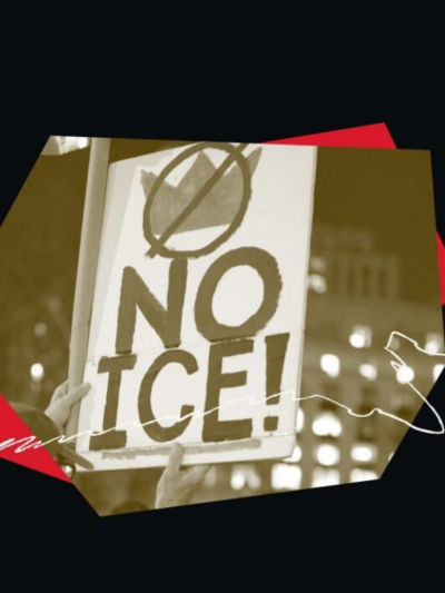 Image of protest sign that reads "no ICE"