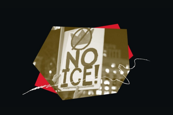 Image of protest sign that reads "no ICE"
