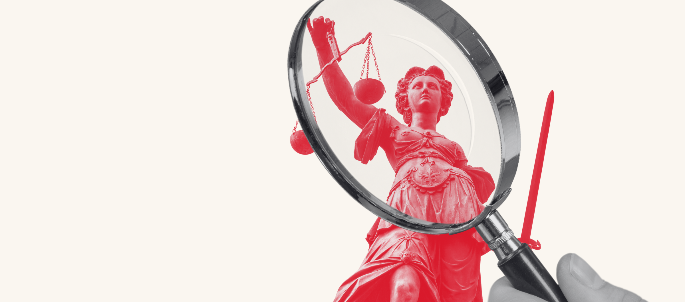 Lady justice under a magnifying gladd