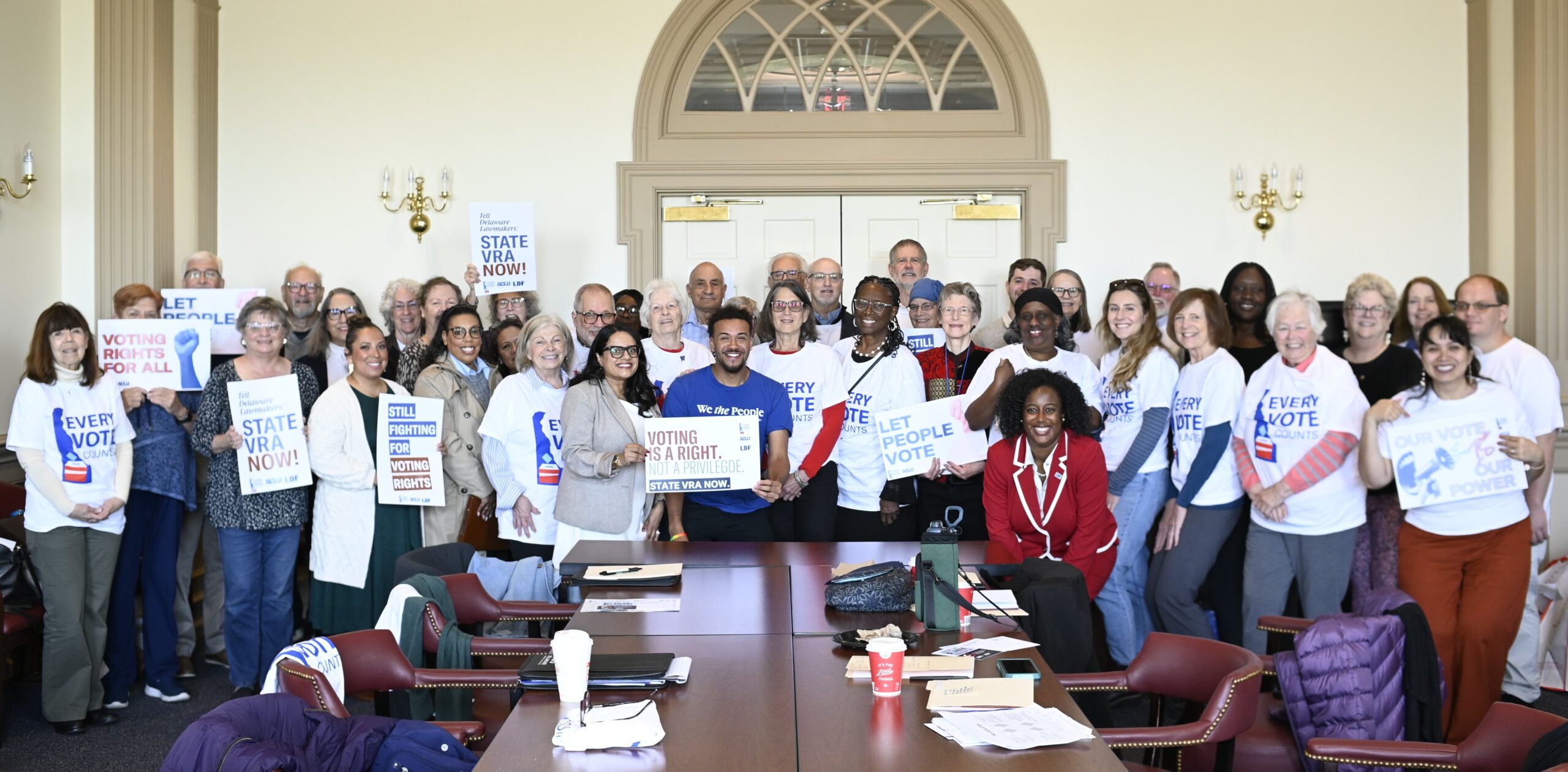 group of 40 Lobby Day participants in Legislative Hall