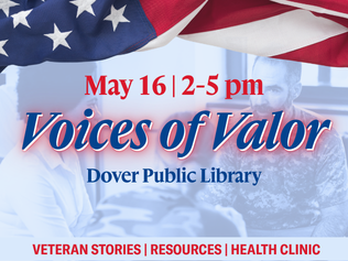 red, white, and blue flyer for the Voices of Valor event