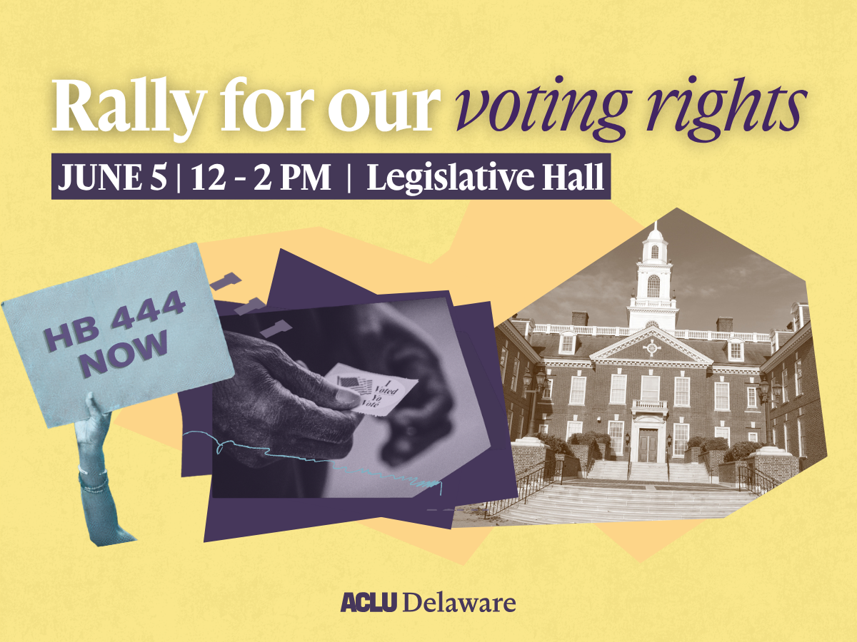 A golden yellow and dark purple collage with a photograph of the capitol and a photograph of hands holding an "I voted" sticker