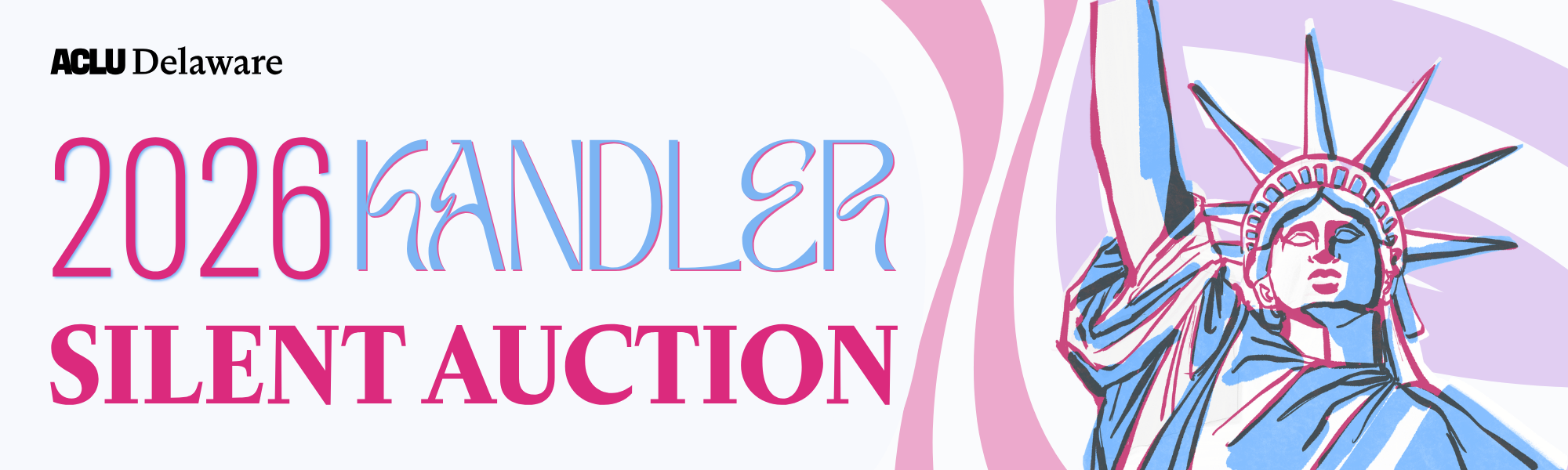 2026 Kandler Silent Auction Banner featuring the statue of liberty