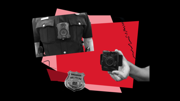 black and red collage of police body worn cameras