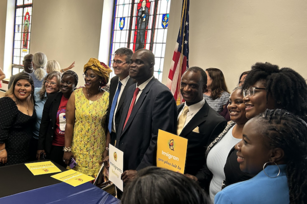 Photograph of Governor Meyer and supporters of the bill at the official signing