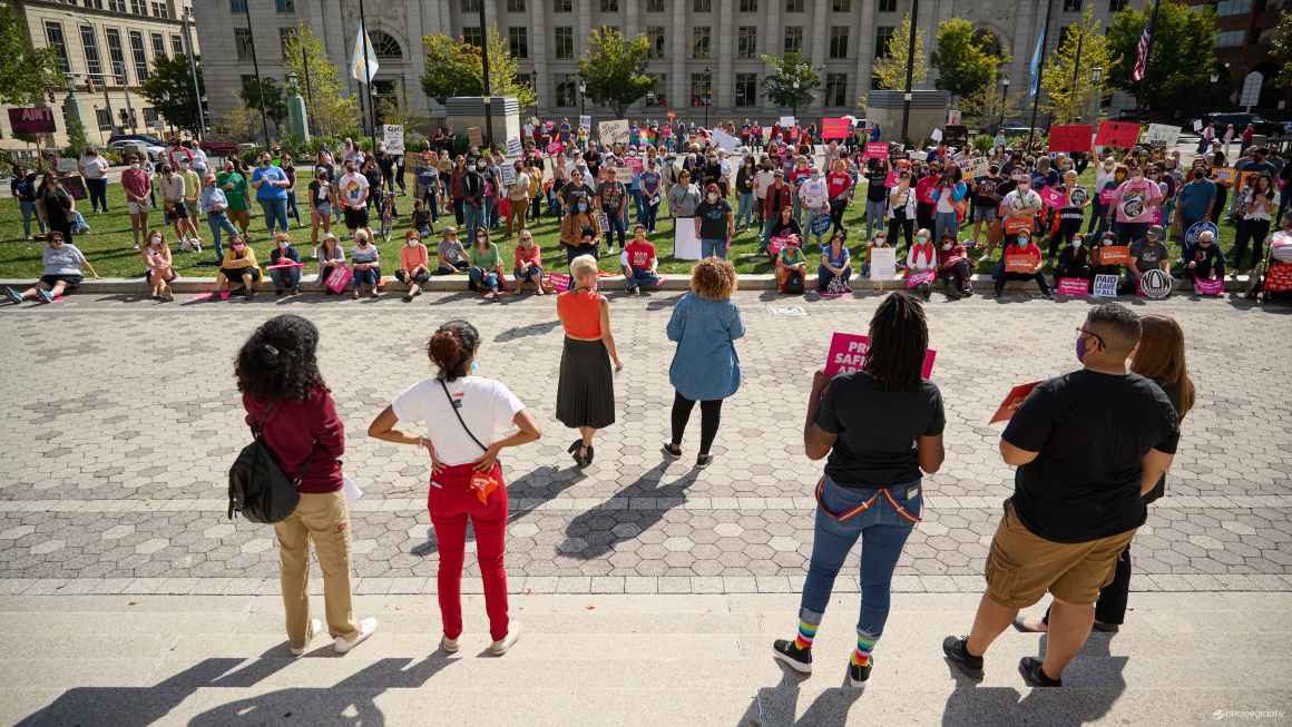 Delaware NOW at rally in Wilmington, Delaware on October 2, 2021