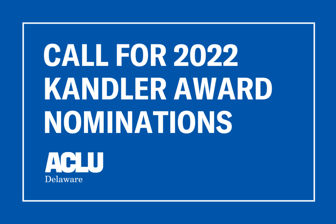 Graphic with royal blue background and white, all-caps text. Text reads, "Call for 2022 Kandler Award Nominations."