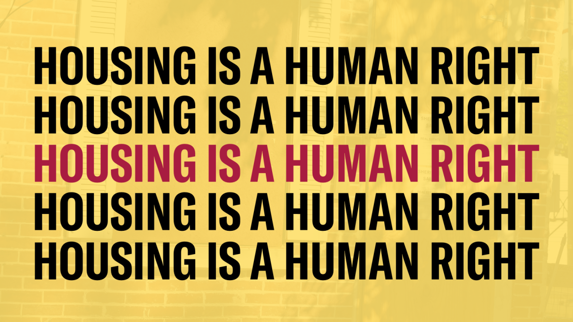 Housing is a human right repeated over five lines.