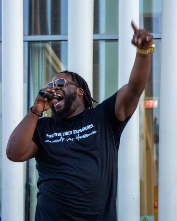 Haneef Salaam performing with a microphone