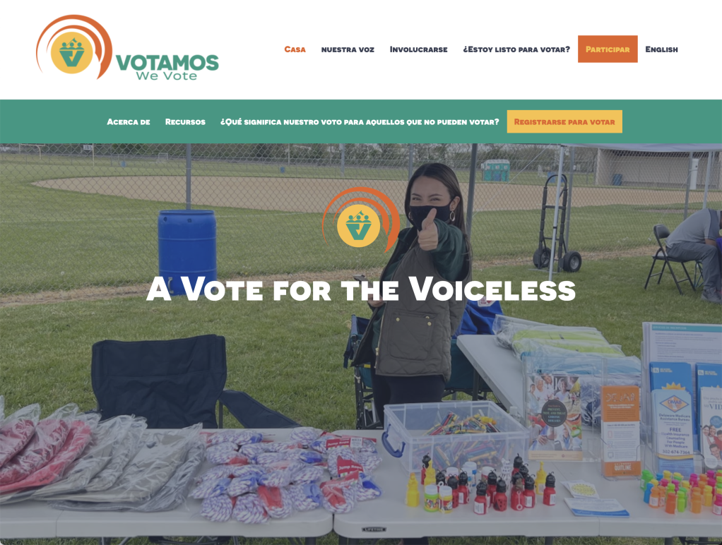 Screenshot of the Votamos We Vote website's homepage.