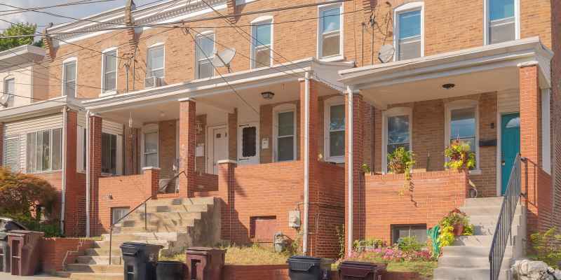 Row homes on a street in Wilmington, Delaware.