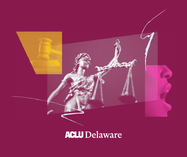 Image with gavel, lady justice, and open mouth