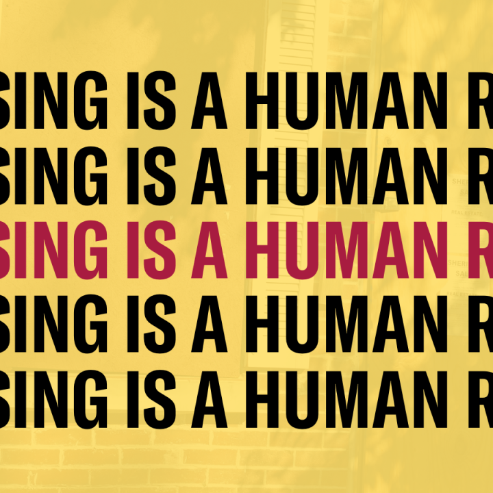 Housing is a human right repeated over five lines.