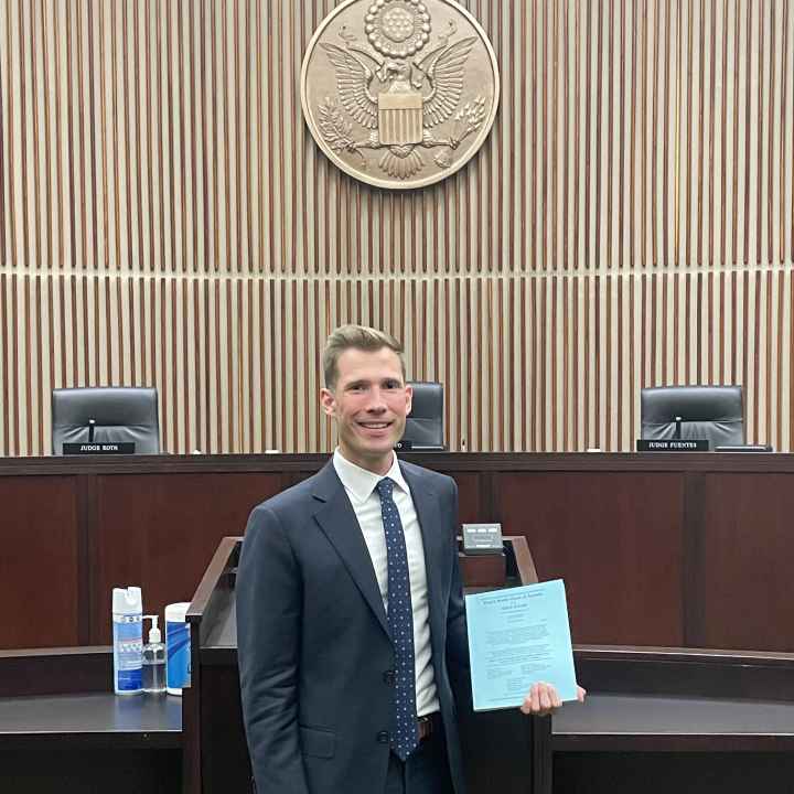 Dwayne J. Bensing, Staff Attorney, stands in the Maris Courtroom of the US District Court of Appeals for the Third Circuit
