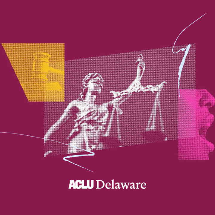 Image with gavel, lady justice, and open mouth