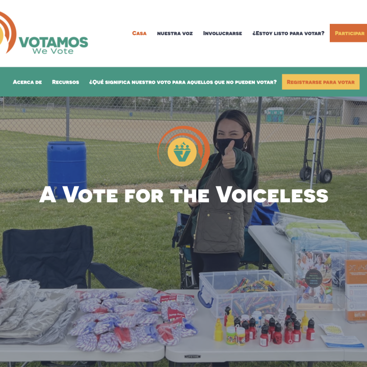 Screenshot of the Votamos We Vote website's homepage.