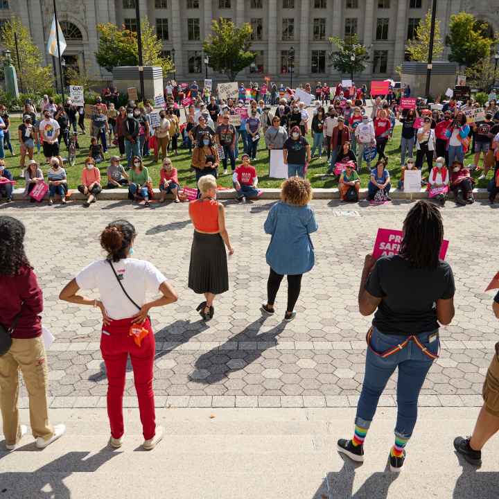 Delaware NOW at rally in Wilmington, Delaware on October 2, 2021